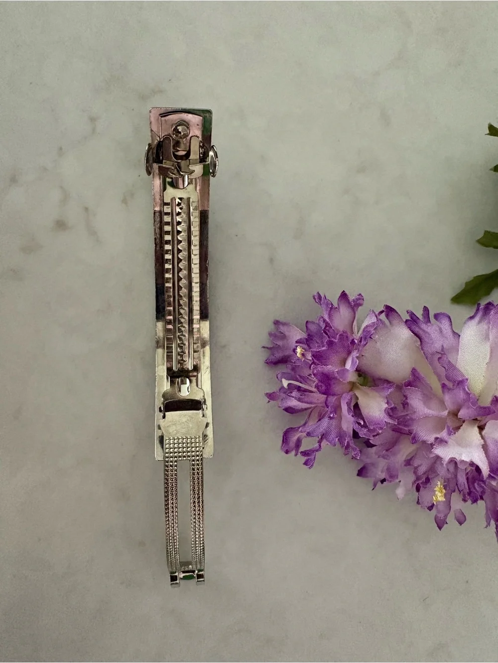 Vintage Style Silver Filigree Rhinestone French Barrette Hair Clip
